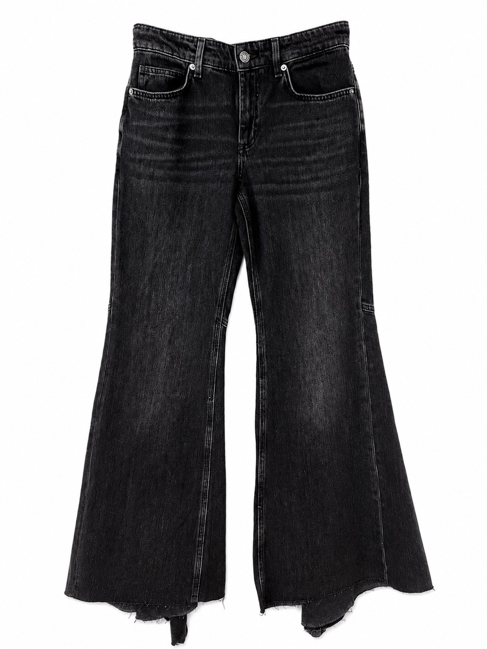 Free People We The Free Live Wire Flare Jeans Black Raw Hem Wide Leg Size 25